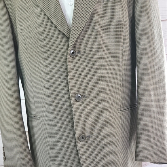 Vintage Pierre Cardin Checkered Notched Lapel Blazer in Sage and Tan Size 44L - Picture 7 of 16